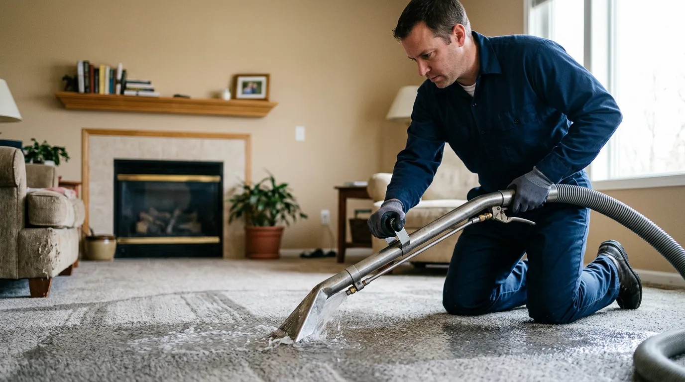 Water damage restoration technician working near Loretto, MI